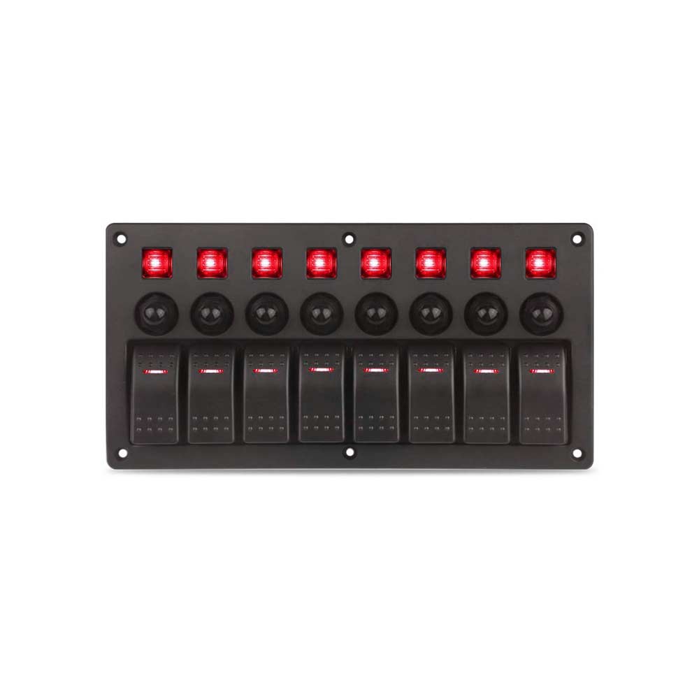 Automotive RV Yacht Boat Control Panel with 8 Switches Overload Protection DC12V 24V Red LED