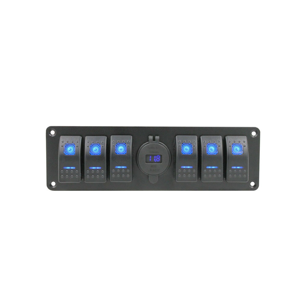 Panel de control de barco de yate automotriz con interruptor de combinación de 6 vías Pantalla QC3.0 de alta velocidad para automóvil USB dual DC12-24V - LED azul