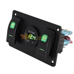 Automotive Yacht Rocker Switch Panel 2 Gang Button Panel with LED Display Power Management for Marine Use Green Backlit