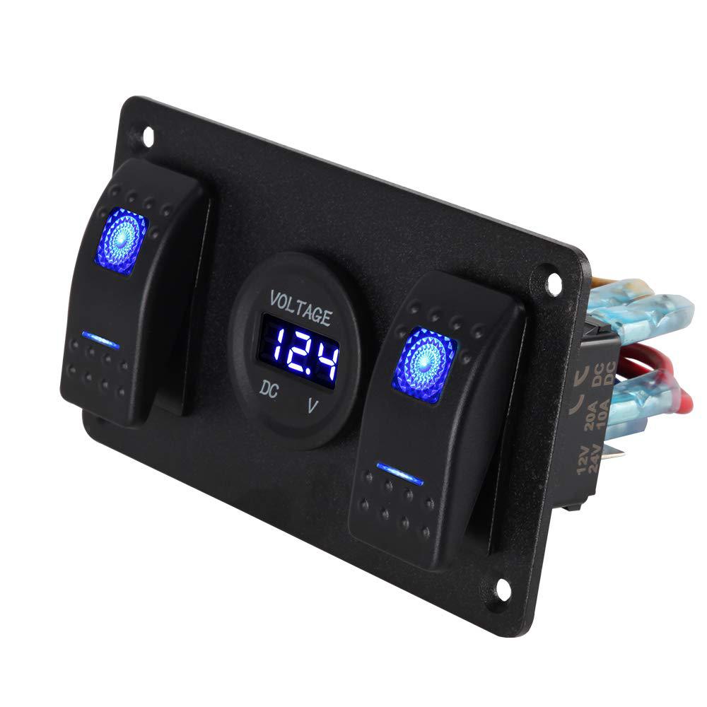 Car Yacht Rocker Switch Panel with LED Display Power Control for Boats Vehicles Blue Light
