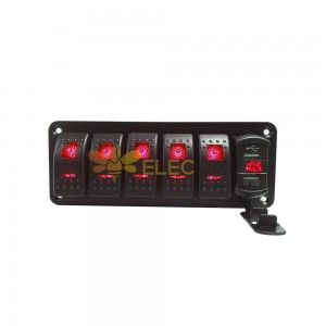 Dual-USB-Autoladegerät mit 5-Wege-Kombinationssteuerschalter, Spannungsanzeige für Auto, Yacht, Boot, DC 12–24 V, rotes Licht