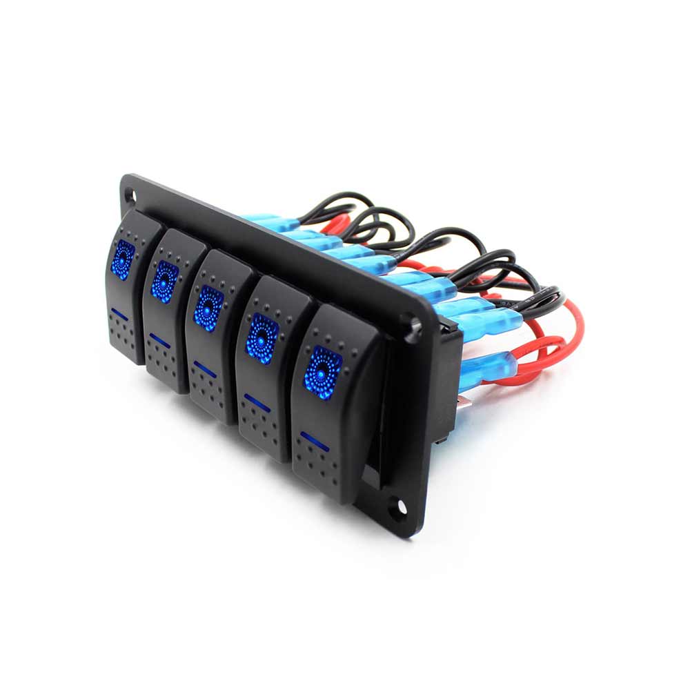 Marine Multi-Function 5 Switch Panel Suitable for Boats Yachts Motorcycles Fishing Vessels DC12-24V Blue Illumination