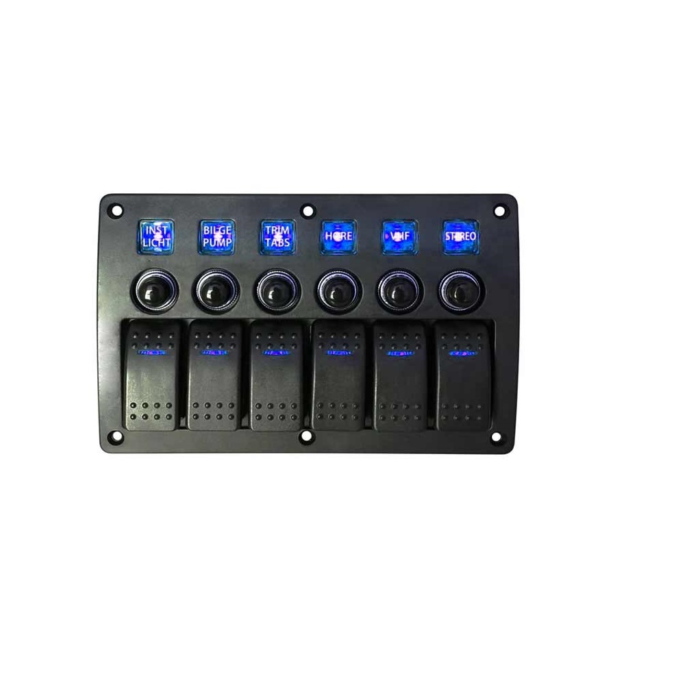 لوحة مفاتيح متأرجحة RV Marine 6 Gang مع حماية من الحمل الزائد والتحكم في الطاقة DC12-24V (الضوء الأزرق)