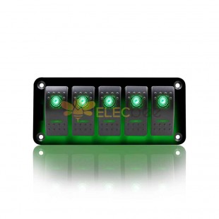 Versatile 5 Way Marine Rocker Switch Panel Power Control DC12-24V Green Backlit