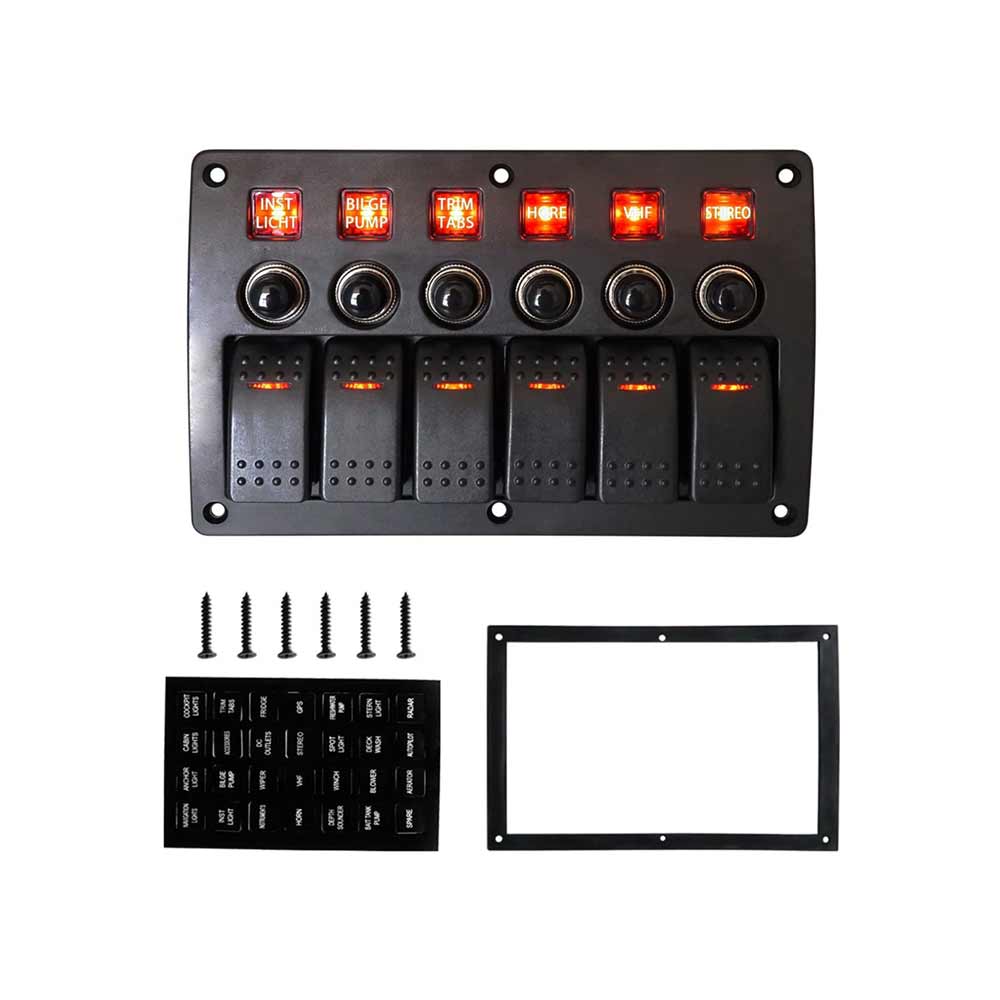 Versatile 6 Position Control Switch Panel for RVs and Boats with Overcurrent Protection (Red Light)