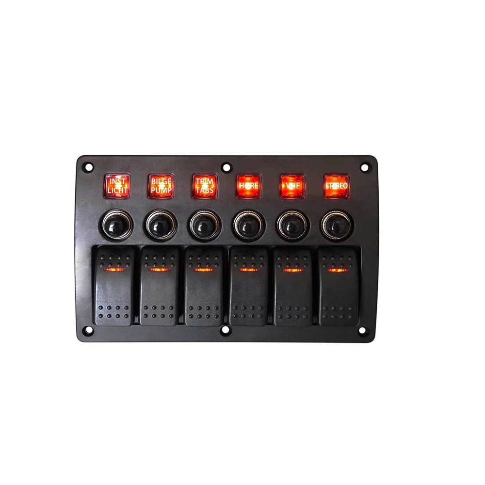 Versatile 6 Position Control Switch Panel for RVs and Boats with Overcurrent Protection (Red Light)
