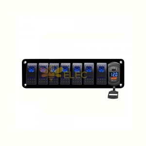 Waterproof 7 Gang Combination Switch Panel with Dual USB Ports QC3.0+PD Display for Car Boat - Blue Light