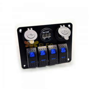 4-Gang-Combo-Panel-Schalter im Bootsstil für Wohnwagen, Wohnmobile, Autos mit Dual-USB-Zigarettenanzünder, blaue LED