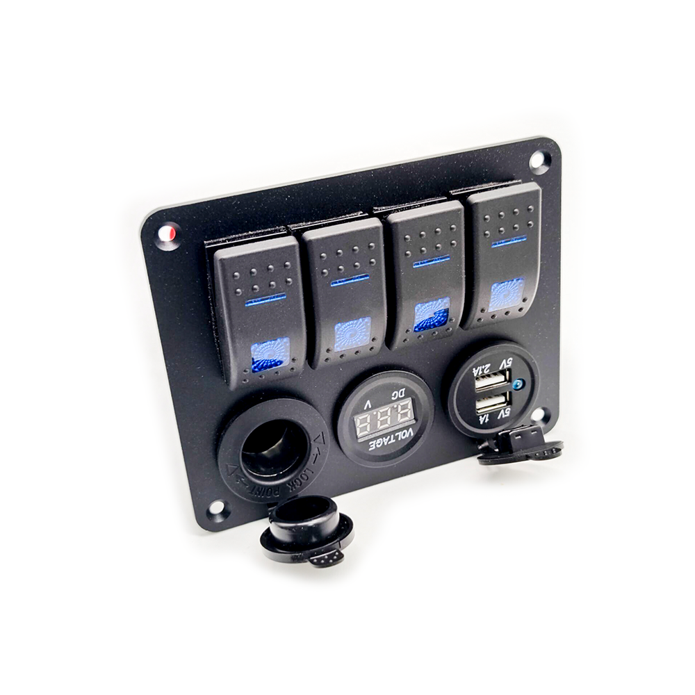 Çift USB Çakmak Mavi LED ile Karavanlar RVs Arabalar için 4 Gang Combo Panel Anahtarı Tekne Stil Montaj