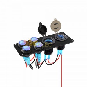 Araba Güç Kontrollü 4 Gang Rocker Anahtar Paneli Dijital Ekranlı Suya Dayanıklı Çift USB Araç Şarj Cihazı QC3.0 - Mavi Işık