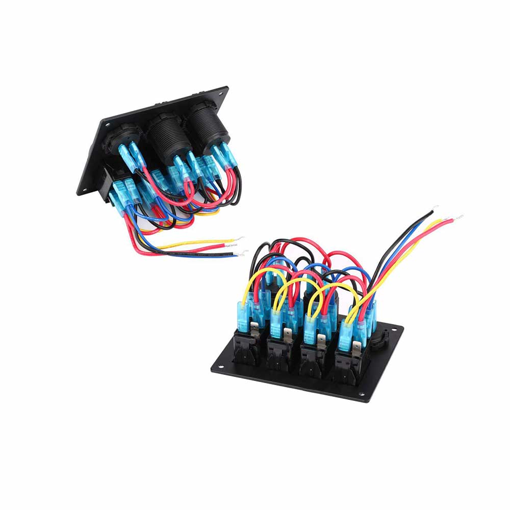 Panel de interruptores combinados de 4 vías con doble carga USB Pantalla a color Voltímetro LED Luz azul Encendedor de cigarrillos Multifunción