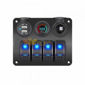 4 Way Combo Switch Panel with Dual USB Charging Color Screen Voltmeter LED Blue Light Cigarette Lighter Multi-Function