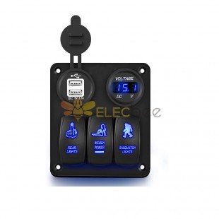 Automotive Marine Rocker Switch Panel with 3 Way Control LED Lights Dual USB Voltmeter 12V