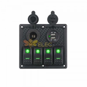 Car Power Control Switch for Marine Vehicles RVs Waterproof 4 Way Panel Switch with Dual USB Car Charger Cigarette Lighter Socket Green LED 