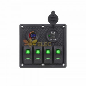 Car Vehicle Boat Toggle Switch Panel with Color Screen Voltage Meter Dual USB 4.2A Car Charger 4 Way Switches -Green Backlight