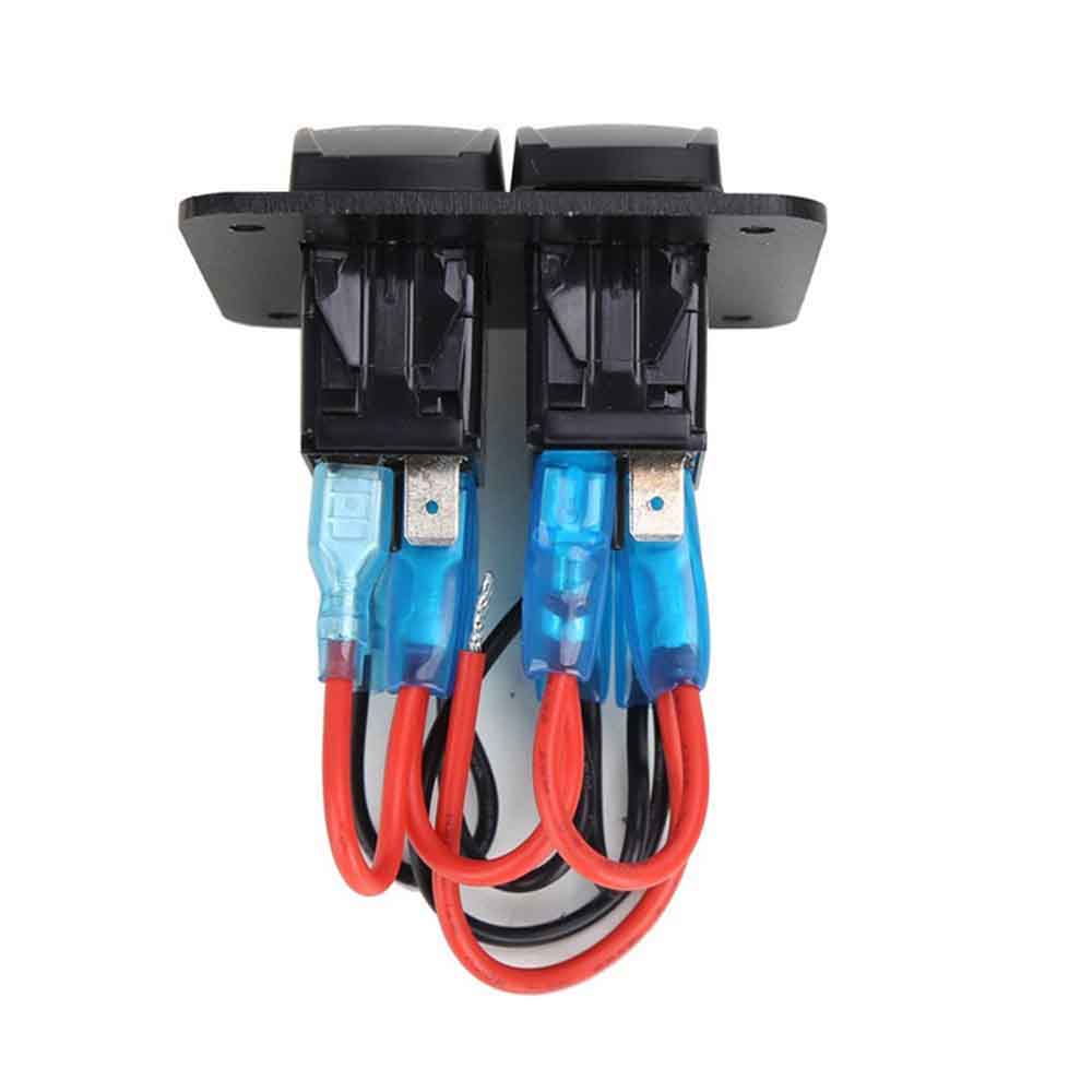 Car Yacht Rocker Switch Panel with Dual USB Quick Charge QC3.0+PD Voltage Display DC12-24V Blue LED