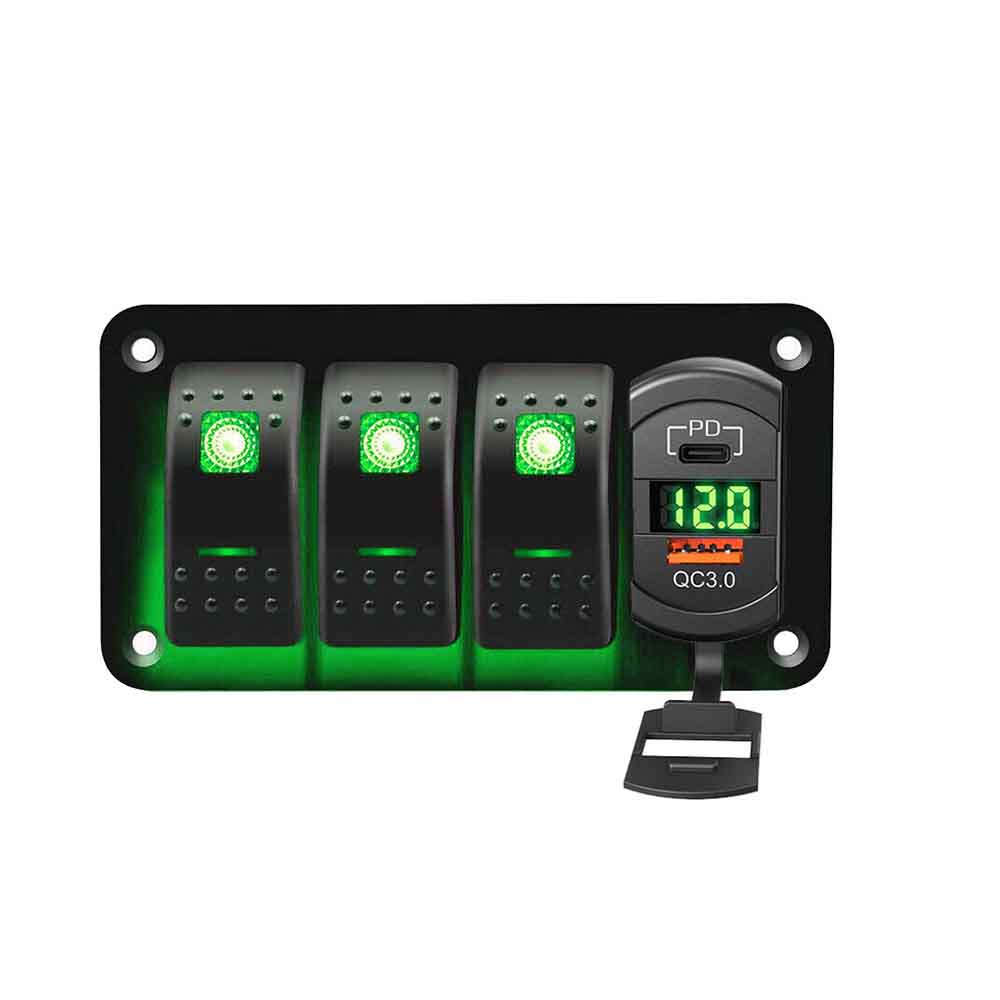 DC12V 24V Blue Light Rocker Switch Panel для автомобильного автобуса, морского управления питанием, QC + PD, два USB-порта