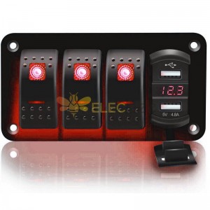 Marine Automotive Power Control Panel 3 Gang Switch con doppia porta USB LED rosso