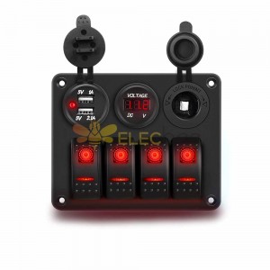 Rocker Toggle Switch Panel with Voltage Meter Dual USB Red LED for Automotive Marine Mods