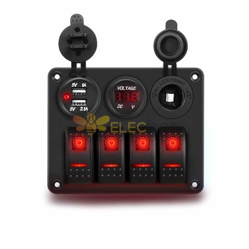 Wipp-Kippschalter-Panel mit Spannungsmesser, Dual-USB, rote LED für Automotive-Marine-Mods