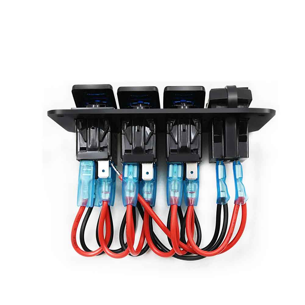 차량 수정 로커 스위치 QC + PD 듀얼 USB 포트 DC12V 24V 파란색 LED 자동차 버스 보트