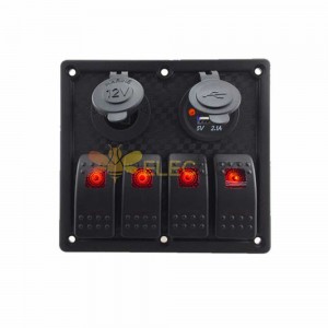 Waterproof 4 Gang Combination Panel Switch with Dual USB Car Charger Cigarette Lighter Socket for Caravans Boats Red LED
