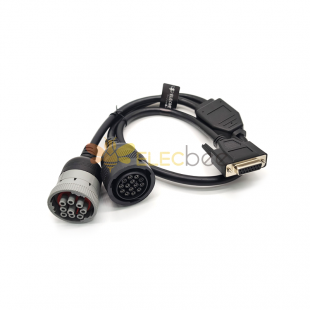 DB15 Female To Cat 9-Pin Male And 14-Pin Female J1939 Y Cable Truck Diagnostic Tool 30cm