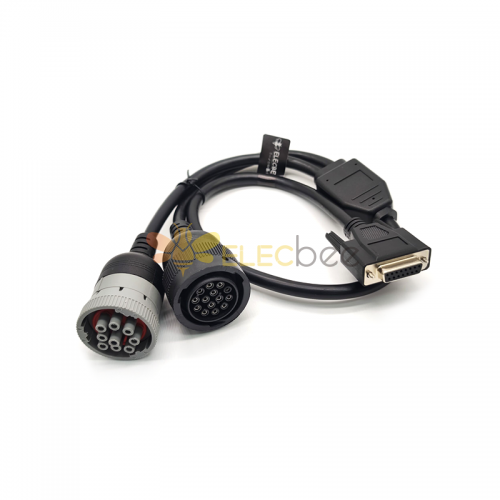 DB15 Female To Cat 9-Pin Male And 14-Pin Female J1939 Y Cable Truck Diagnostic Tool 30cm