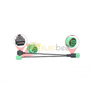 J1939 9 Pin Male and Female To OBD2 16 Pin Female Interface Truck Y-Cable Adapter 1 Meter