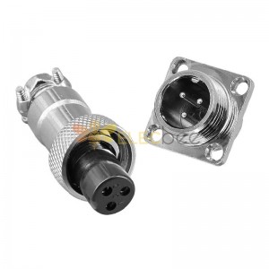 12mm Metal Square Flange Mount GX12 3-Pin Connector Male and Female Plug Socket