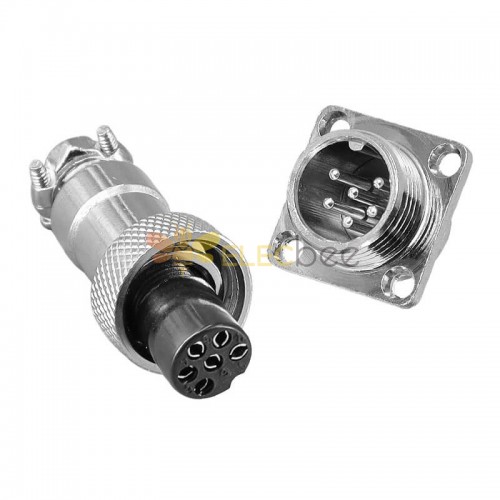 12mm Metal Square Flange Mount GX12 6-Pin Connector Male and Female Plug Socket
