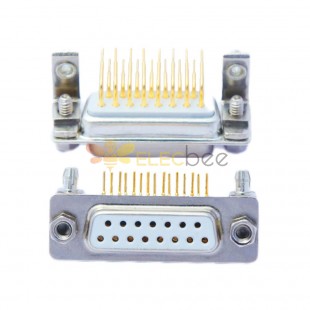 D-SUB 15Pin Female 90 Degree Through Hole Gold Plated Machine pin with Bracket