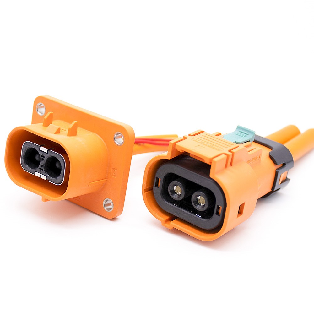 Conector HVSL reto 3,6 mm 50A 2 pinos plástico laranja plugue de intertravamento de alta tensão com cabo 0,1 m