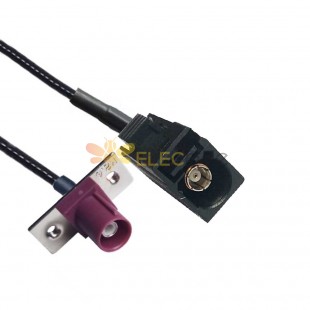 Fakra Código A hembra a código D macho Cable de extensión de vehículo recto de montaje en brida de 2 orificios RG316 10 cm