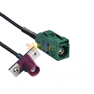 Fakra E Code Female to D Code Male 2-hole Flange Mount TV SDARS Satellite Vehicle Extension Cable RG316 10cm
