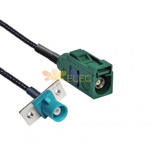Fakra E Code Female to Z Code Male with 2-hole Flange Mount Vehicle Extension Cable RG316 10cm