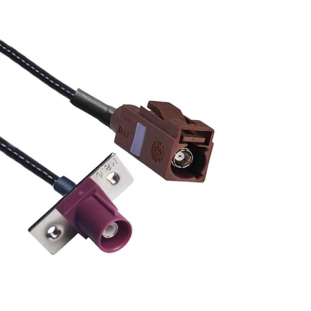 Fakra F Code Female to D Code Male 2-hole Flange Mount TV SDARS Satellite Vehicle Extension Cable RG316 10cm