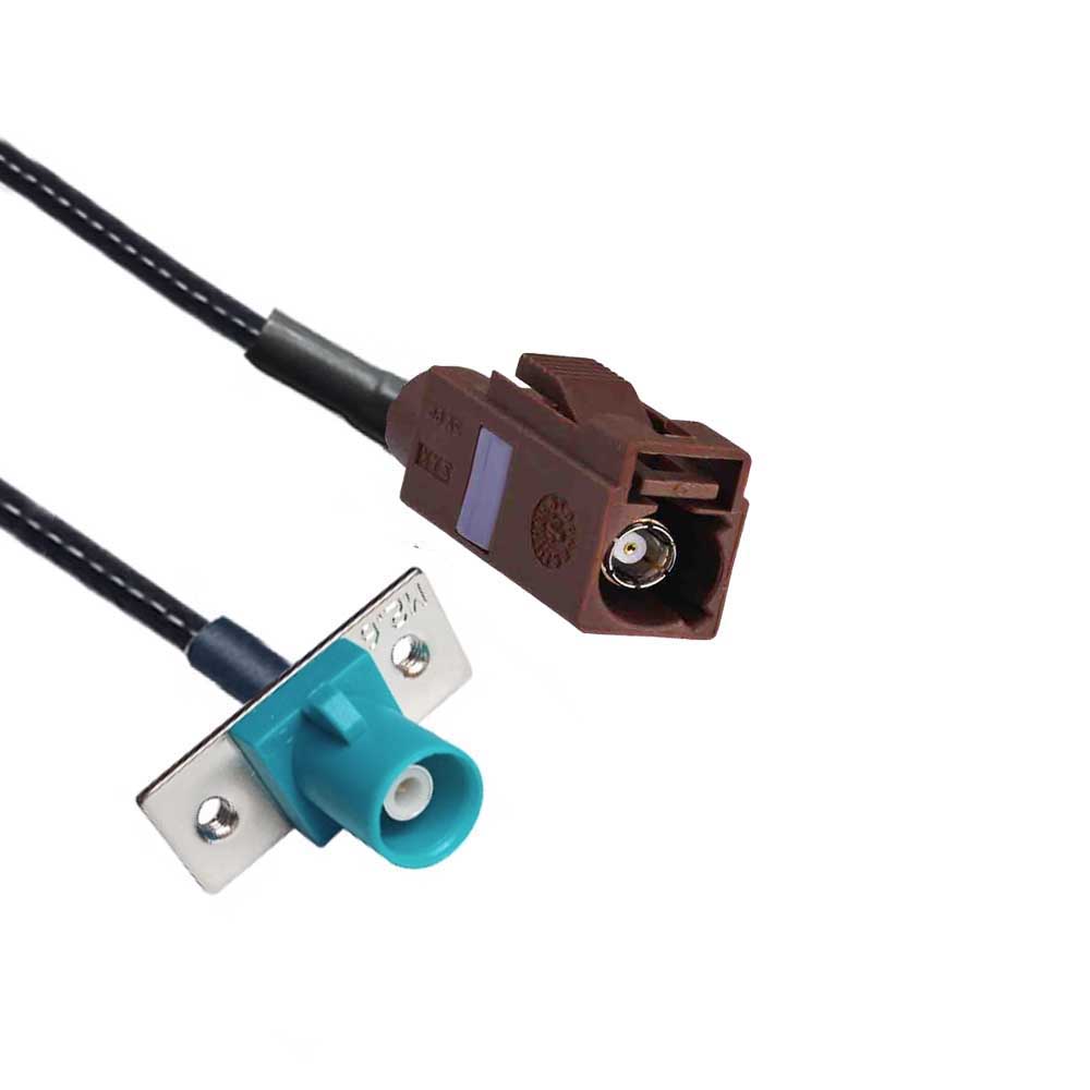 Fakra F Code Female to Z Code Male with 2-hole Flange Mount Vehicle Extension Cable RG316 10cm