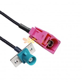 Fakra Female H Code to Male Z Code with 2-hole Flange Mount Vehicle Extension Cable RG316 10cm