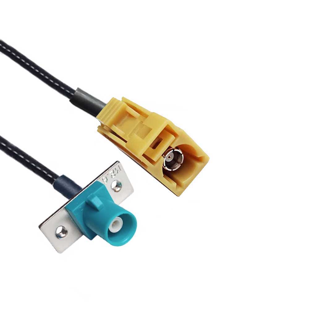 Fakra Female K Code to Male Z Code with 2-hole Flange Mount Vehicle Extension Cable RG316 10cm