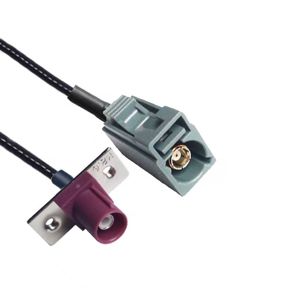 Fakra G Code Female to D Code Male 2-hole Flange Mount SDARS Satellite Vehicle Extension Cable RG316 10cm