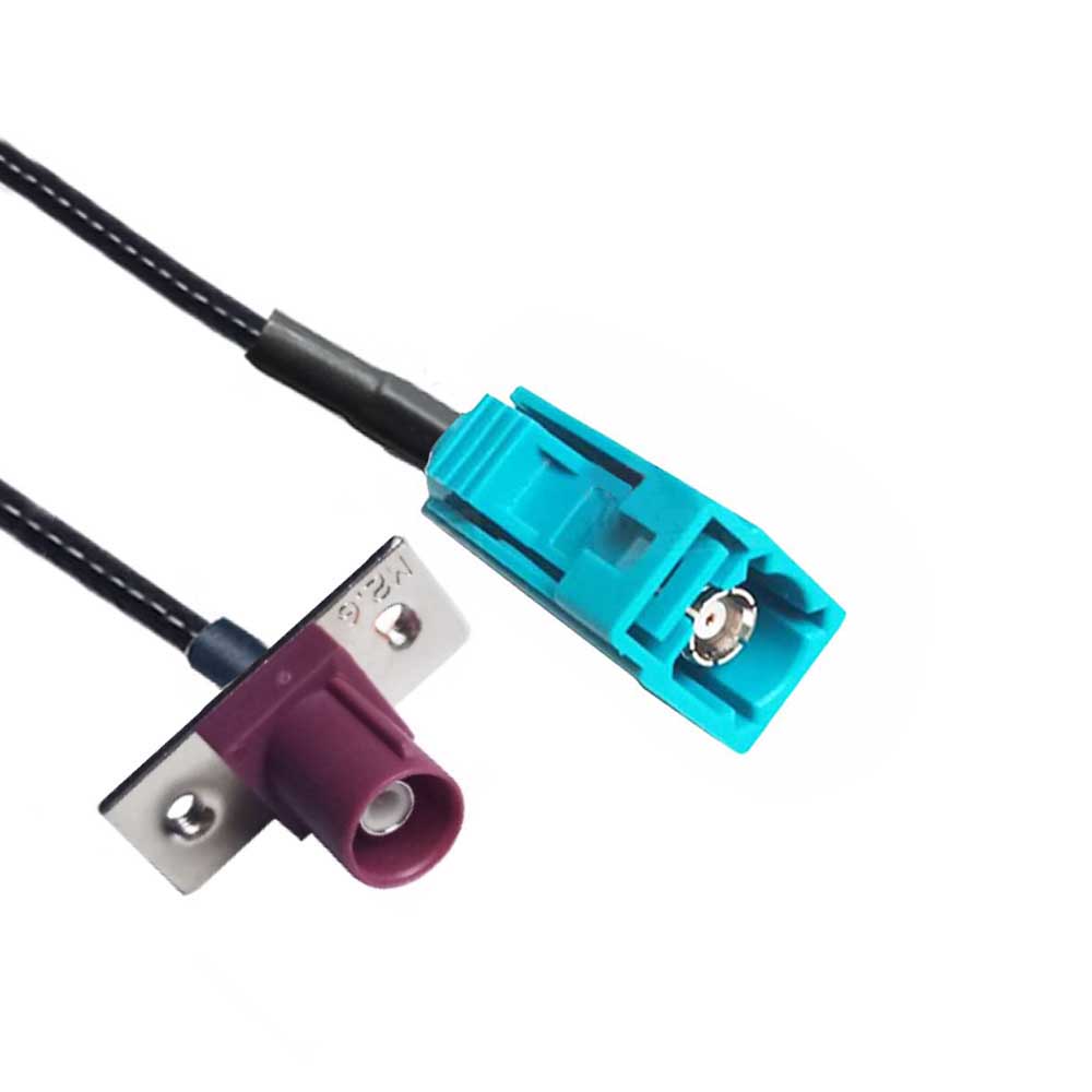 Fakra Z Code Female to D Code Male 2-hole Flange Mount Functional Signal Vehicle Extension Cable RG316 10cm