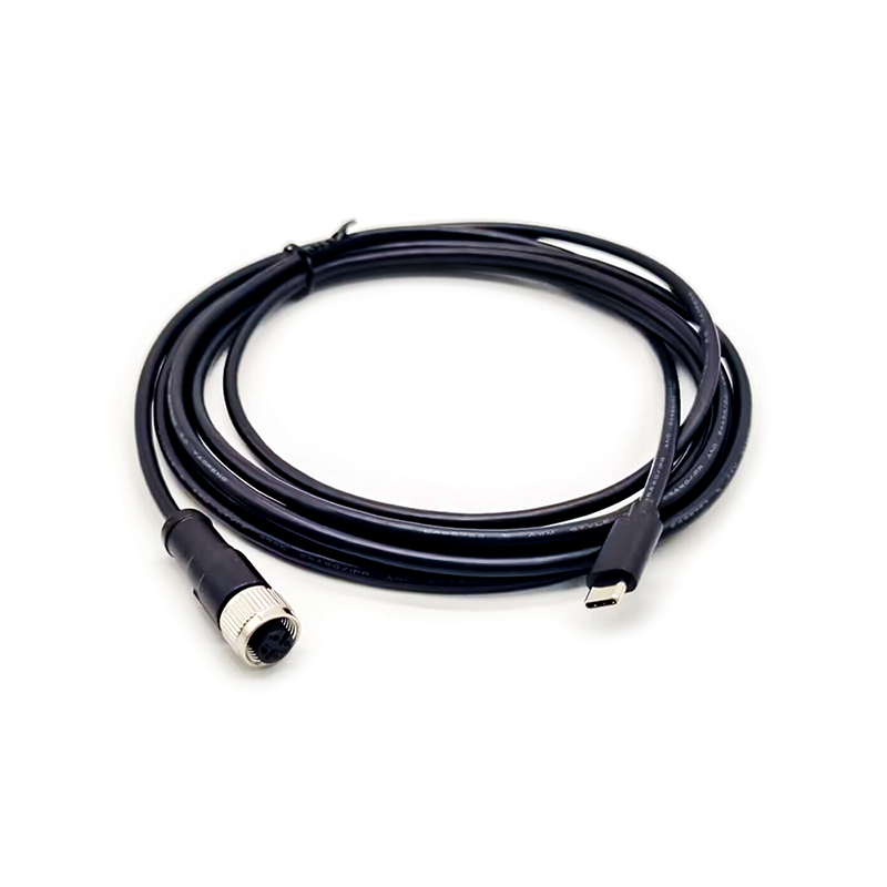 ケーブル アダプター M12 4 ピン A コード メス - USB 2.0 タイプ C オス アセンブリ 3 メートル AWG26