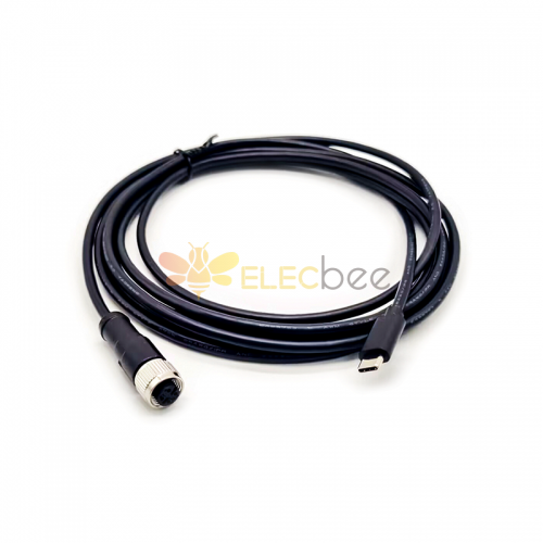 Kablo Adaptörü M12 4Pin A Kodu Dişi - USB 2.0 Tip C Erkek Montaj 3 Metre AWG26