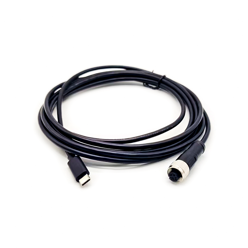 Cable Adaptador M12 4Pin A Código Hembra a USB 2.0 Tipo C Macho Montaje 3 Metros AWG26