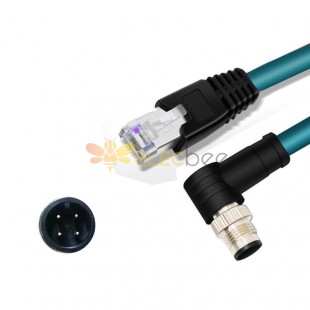 M12 4-pin A Code Male Angled to RJ45 Male High Flex Cat6 Industrial Ethernet Cable PVC Dark Green