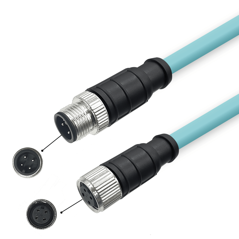 M12 4-poliger A-Code-Stecker auf Buchse, hochflexibles Cat7-Industrie-Ethernet-Kabel, PVC