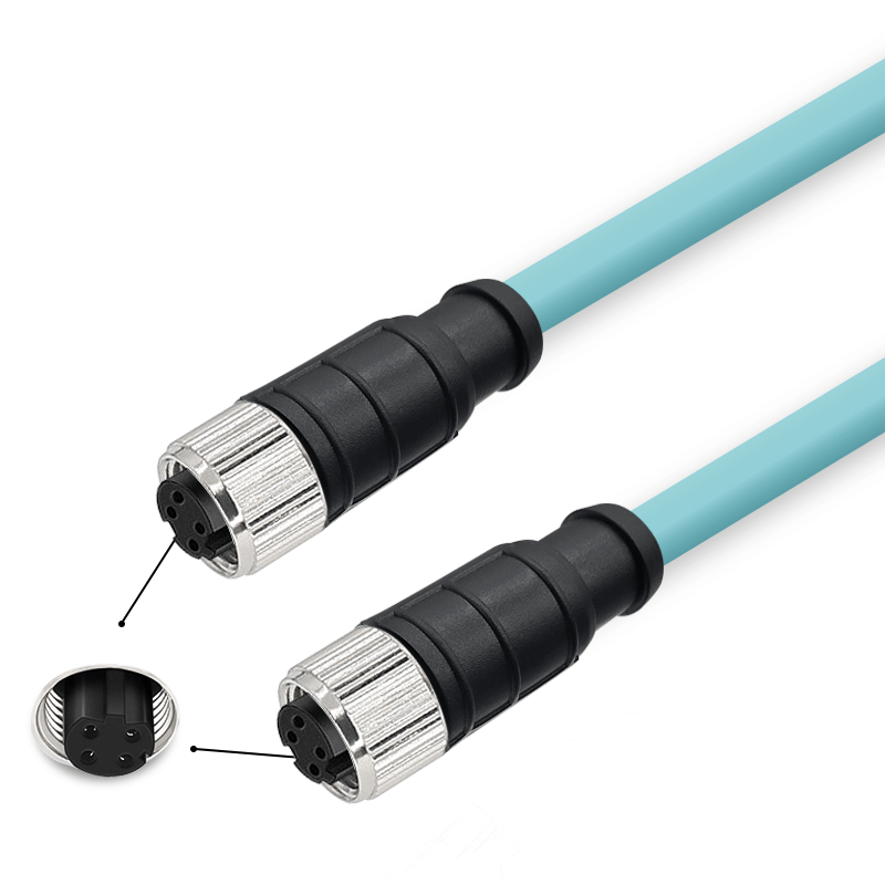 M12 4-pin D-Code Female to Female High Flex Cat7 Industrial Ethernet Cable PVC