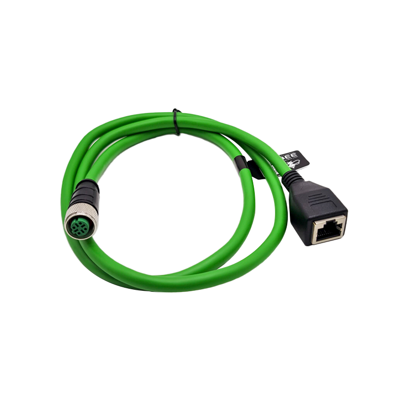 M12 4-pin D-Code Female to RJ45 Female High Flex Cat6 Industrial Ethernet Cable PVC Twisted Pair Cable