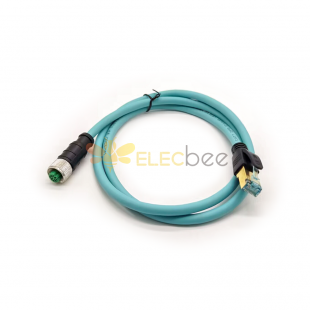 M12 4-pin D Code أنثى إلى RJ45 Plug High Flex Cat7 Industrial Ethernet Cable PVC